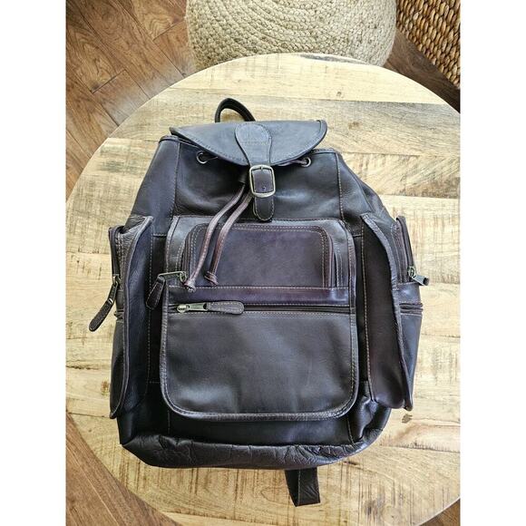 Clava Chestnut Brown Leather Multicompartment Backpack Pockets Travel Career - Picture 1 of 16
